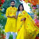 দুপিয়ান সিল্কের শাড়ি পাঞ্জাবি কাপল সেট।