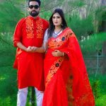 দুপিয়ান সিল্কের শাড়ি পাঞ্জাবি কাপল সেট
