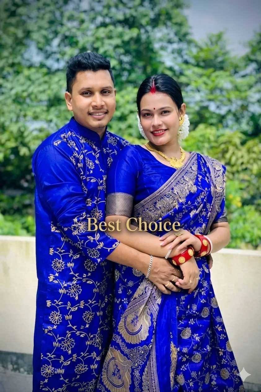 1776576805317 জাপানি সিল্ক শাড়ি পাঞ্জাবি কাপল সেট - Image 1