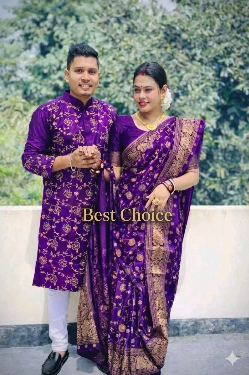 1776576900521 জাপানি সিল্ক শাড়ি পাঞ্জাবি কাপল সেট - Image 1