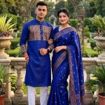 জাপানি সিল্কের শাড়ি পাঞ্জাবি কাপল সেট