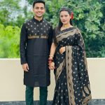 জাপানি সিল্কের শাড়ি পাঞ্জাবি কাপল সেট