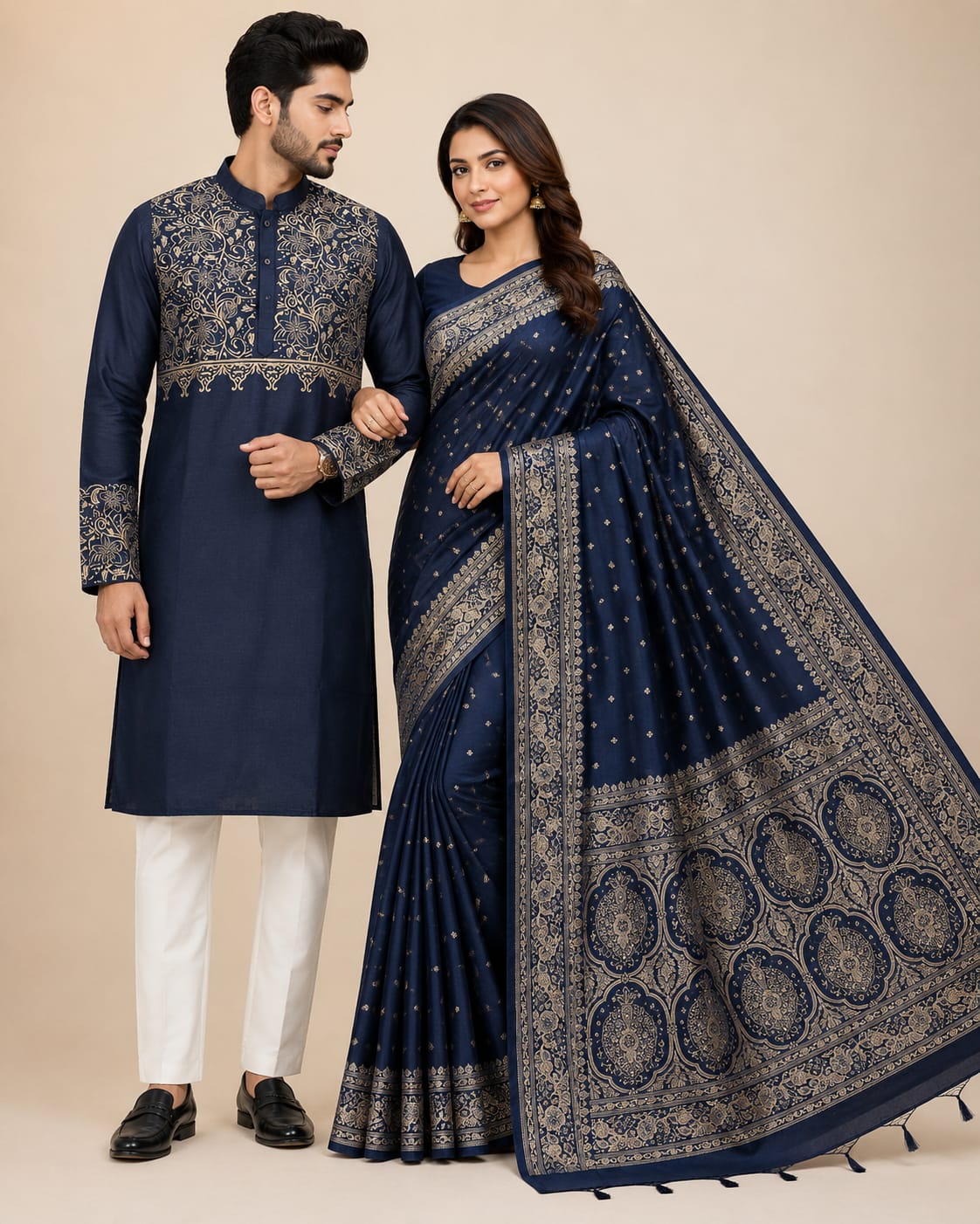 IMG-20260628-WA0015 জাপানি সিল্কের শাড়ি পাঞ্জাবি কাপল সেট ( কালো কালার) - Image 1