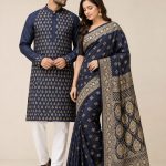 জাপানি সিল্কের শাড়ি পাঞ্জাবি কাপল সেট (কালো কালার)