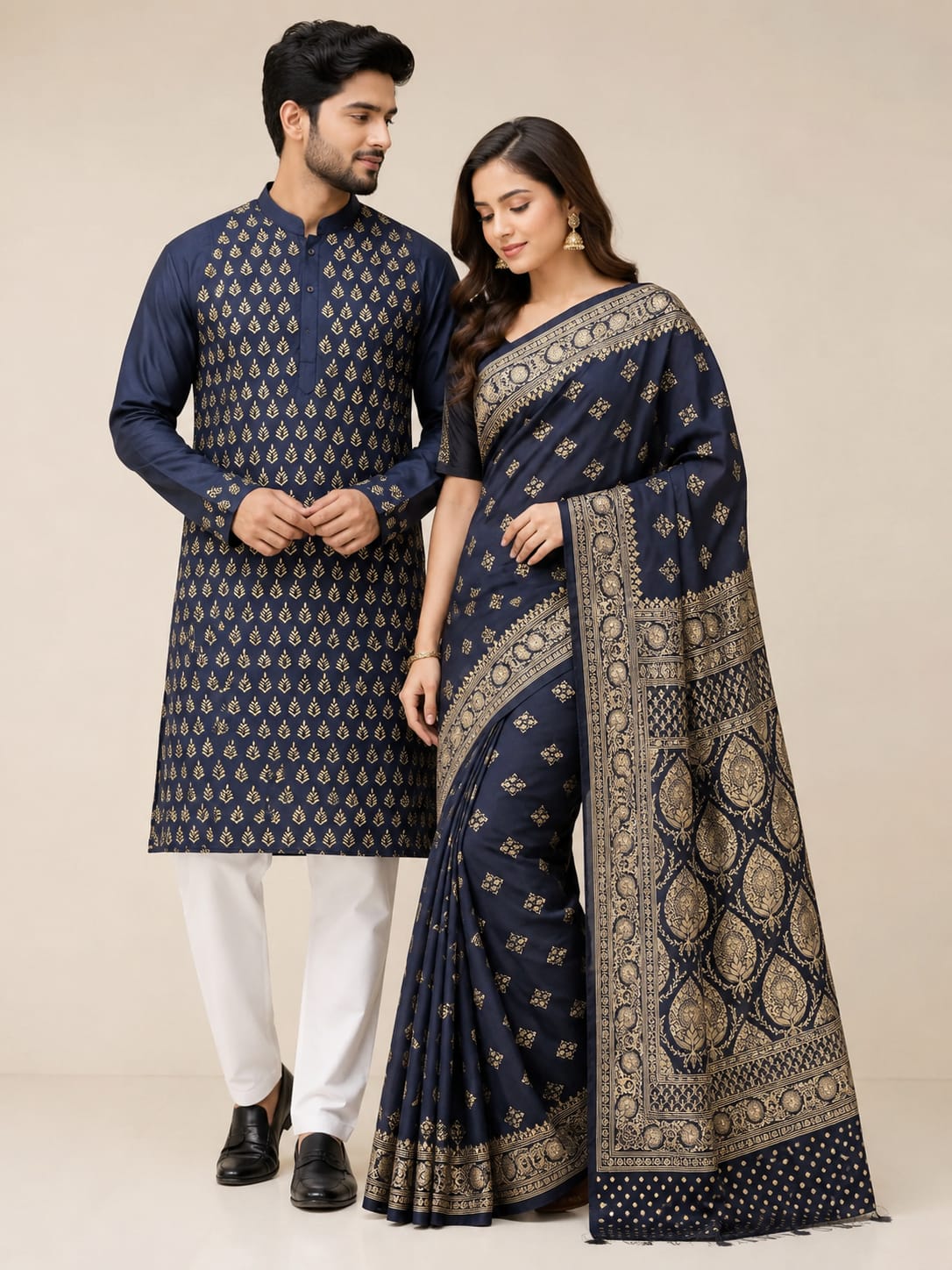 IMG-20260628-WA0018 জাপানি সিল্কের শাড়ি পাঞ্জাবি কাপল সেট (কালো কালার) - Image 1