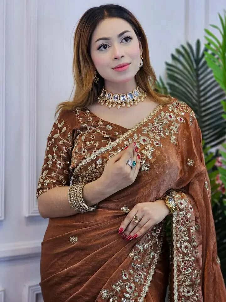 IMG-20260710-WA0059 ইন্ডিয়ান জিমিচু ফেব্রিক্সের এমব্রয়ডারি জমকালো শাড়ি - Image 1