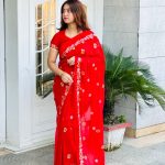 pure indian soft jorget embroidery saree with readymade blouse piece.