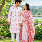 saree blouse and panjabi couple set